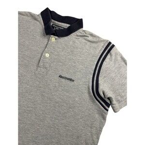 Vintage Abercrombie & Fitch Men’s Gray Navy Polo Embroidered Logo Hi Low Hem Y2K